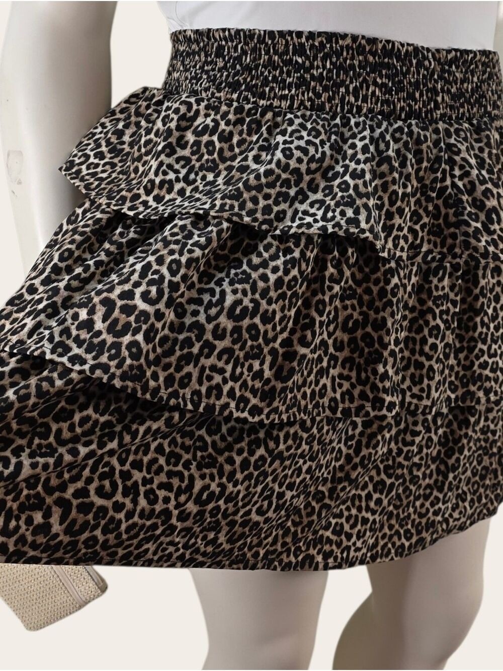 Leopard Tiered Ruffle Mini Skirt 2X Smocked Waist Mob Wife Western Glam NWT - Picture 5 of 10